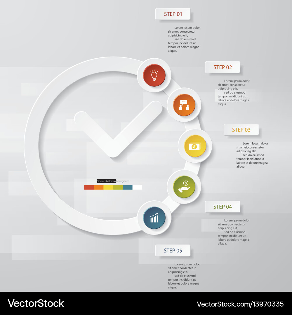 5 steps order in clock shape template vector image