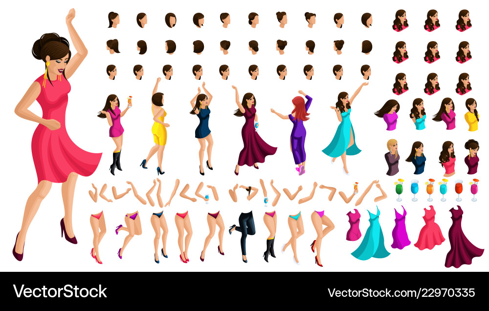Isometry constructor dancing character emotions Isometry constructor dancing character emotions vector image