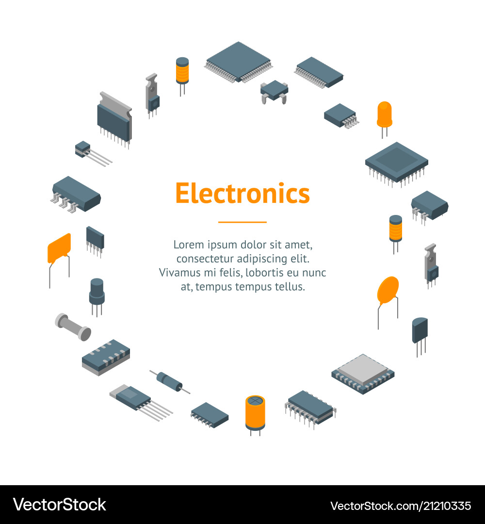 Microchip computer electronic components banner Microchip computer electronic components banner vector image