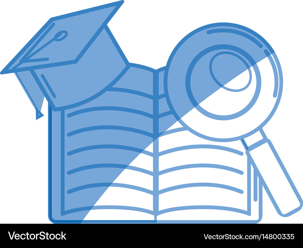 Open notebook with graduation cap and magnifying vector image