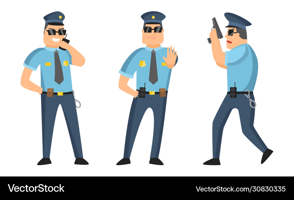 Polizeibeamte in schwarzer Sonnenbrille stehend Polizeibeamte in schwarzer Sonnenbrille stehend vektorbild