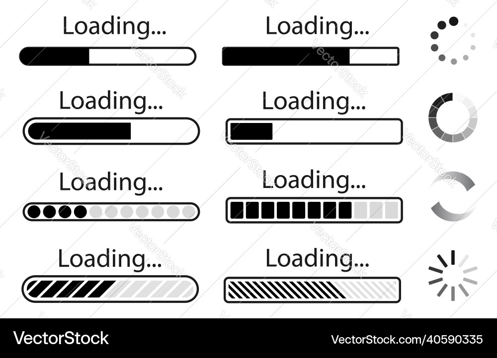 Set of loading icons load indicator sign waiting Set of loading icons load indicator sign waiting vector image