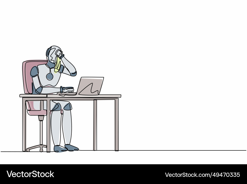 Single continuous line drawing robot employee Vector Image