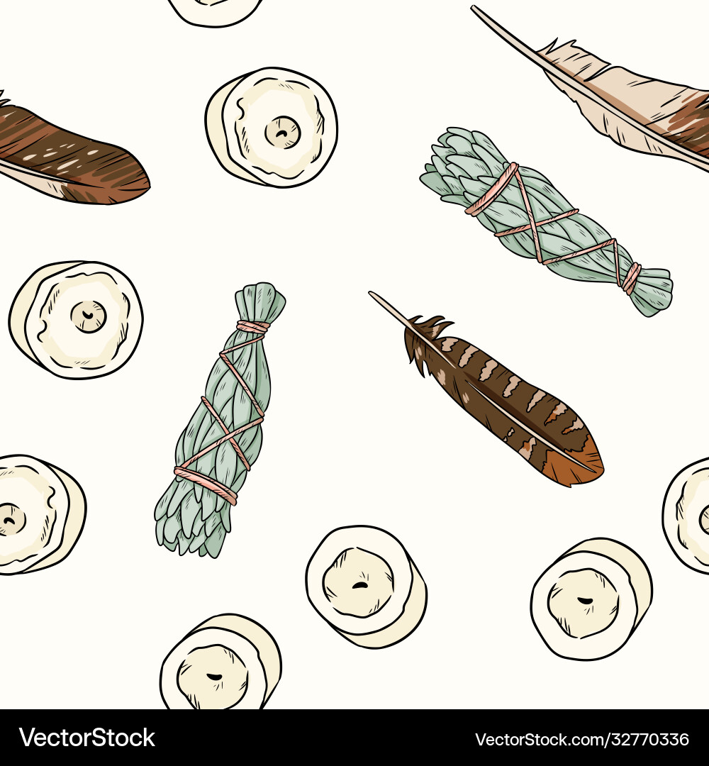 Boho seamless pattern with feathers candles Boho seamless pattern with feathers candles vector image