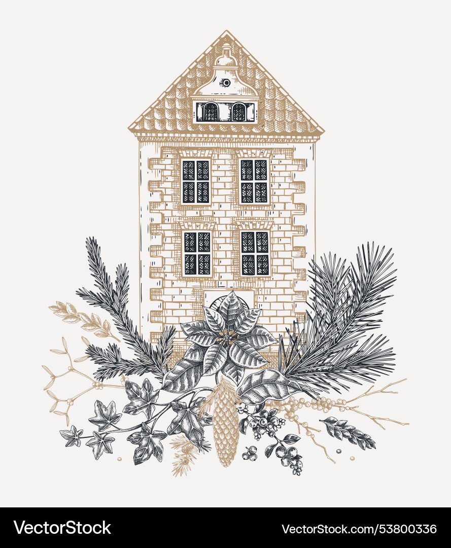 Christmas card design european architecture Christmas card design european architecture vector image
