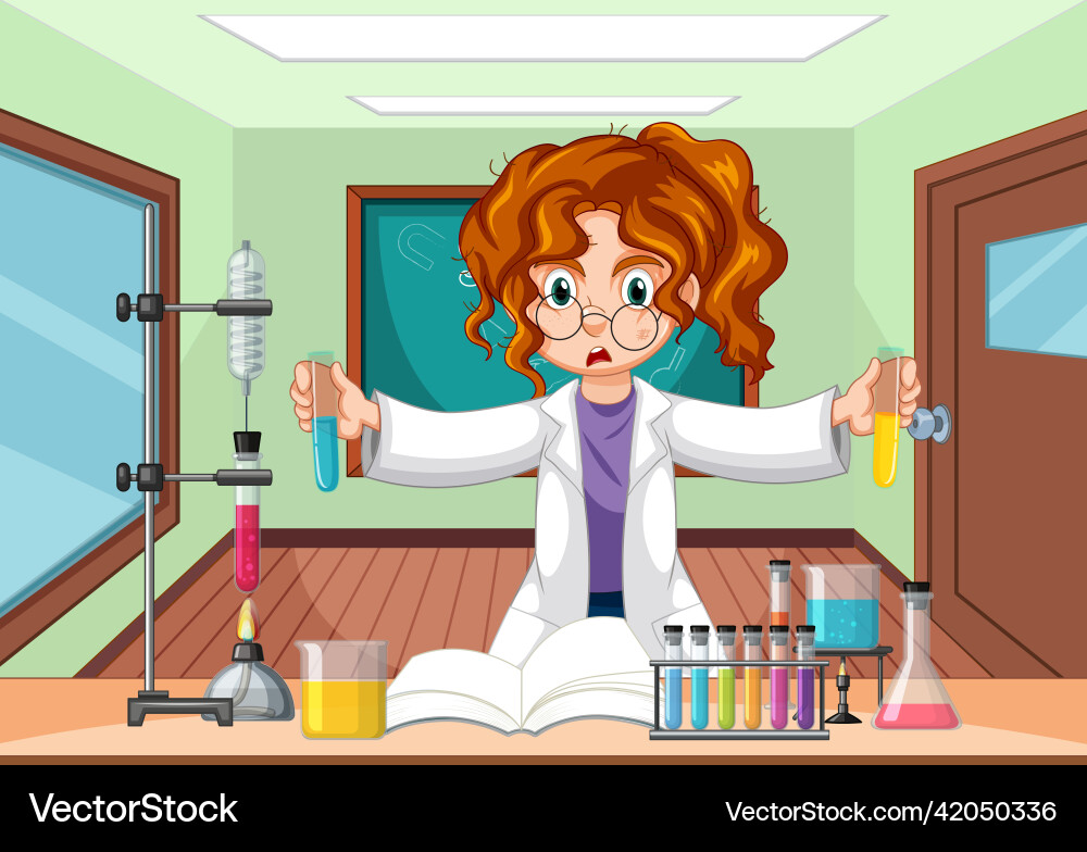 Classroom scene with scientist doing experiment Vector Image