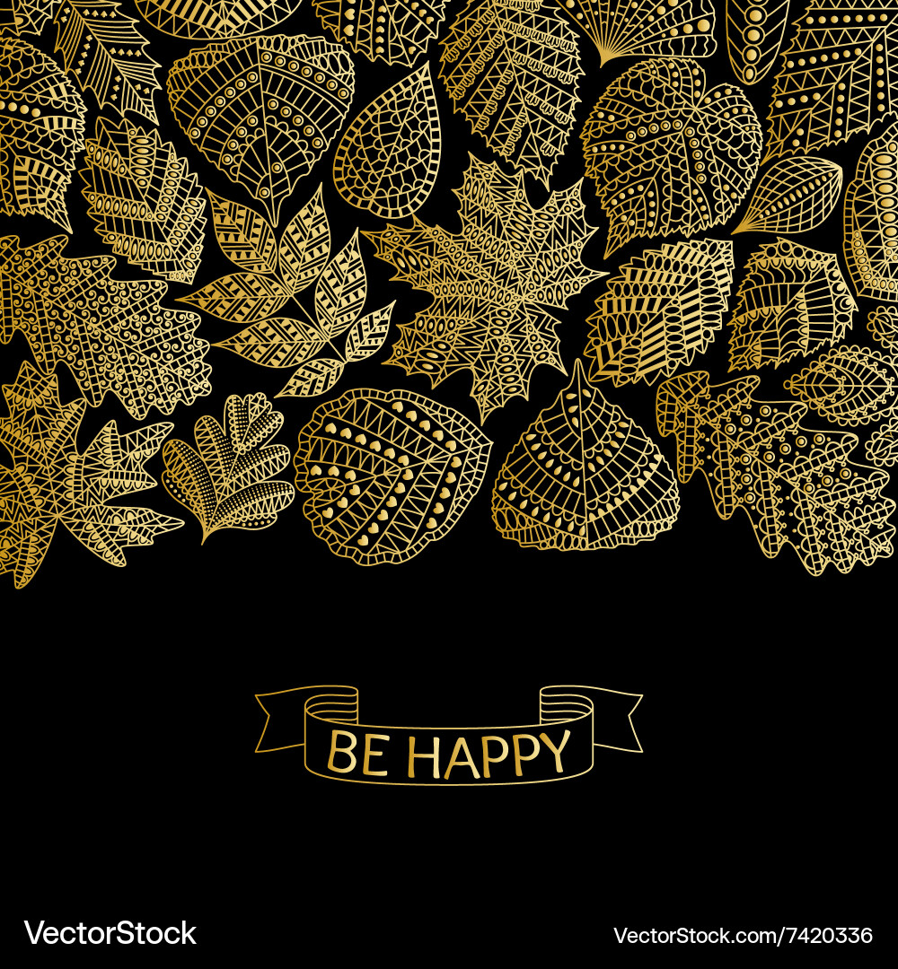 Golden pattern with different tree leaves Vector Image