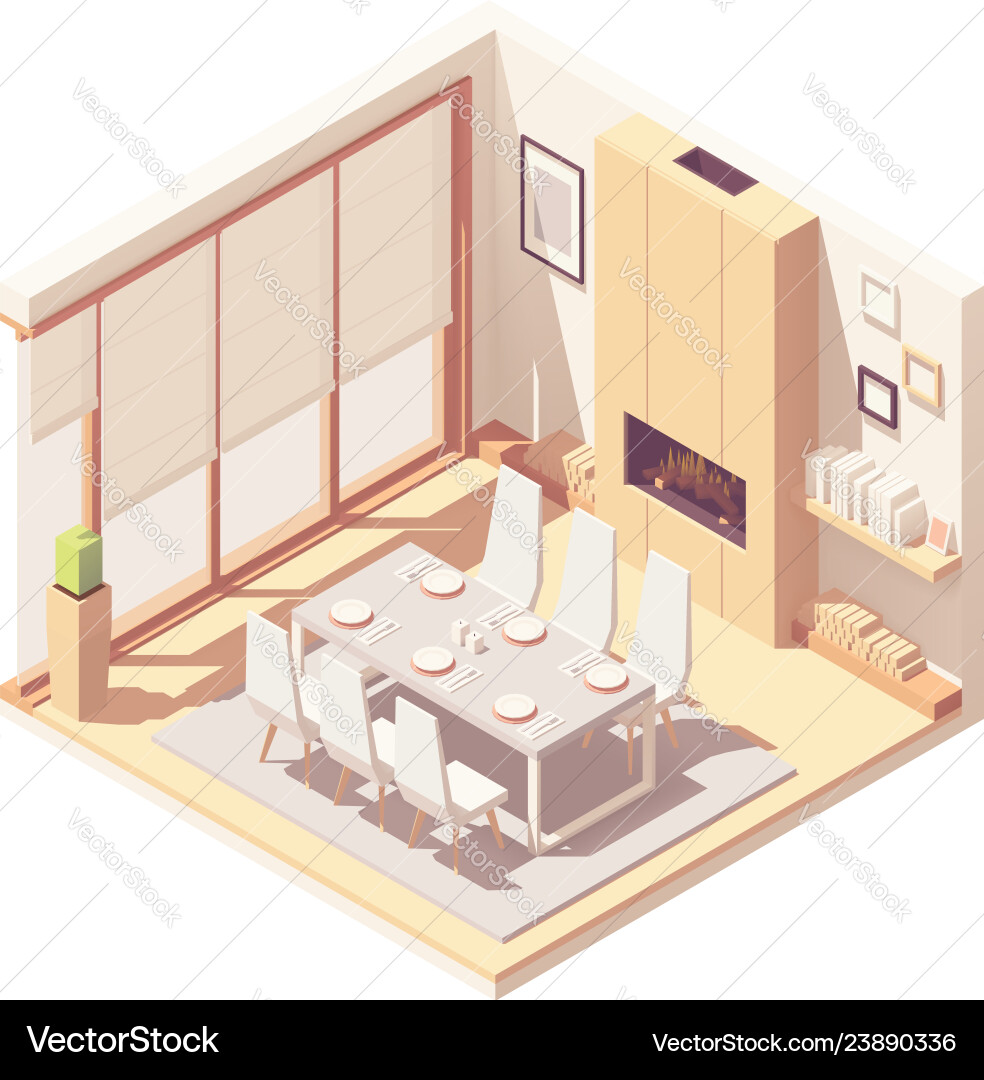 Isometric dining room interior Royalty Free Vector Image