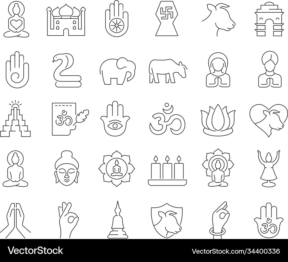 Mahavir Jayanti Line Icons Vector Image