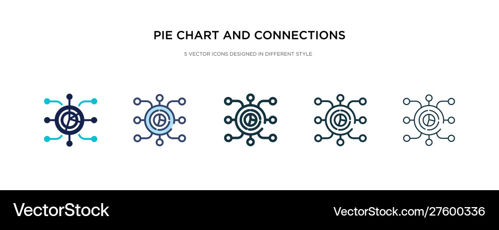 Pie chart and connections icon in different style Pie chart and connections icon in different style vector image