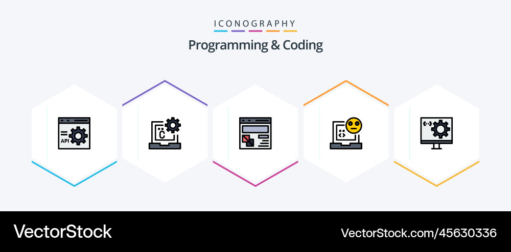 Programming and coding 25 filledline icon pack vector image