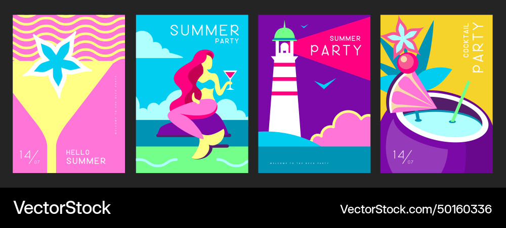 Set of retro posters with summer attributes vector image