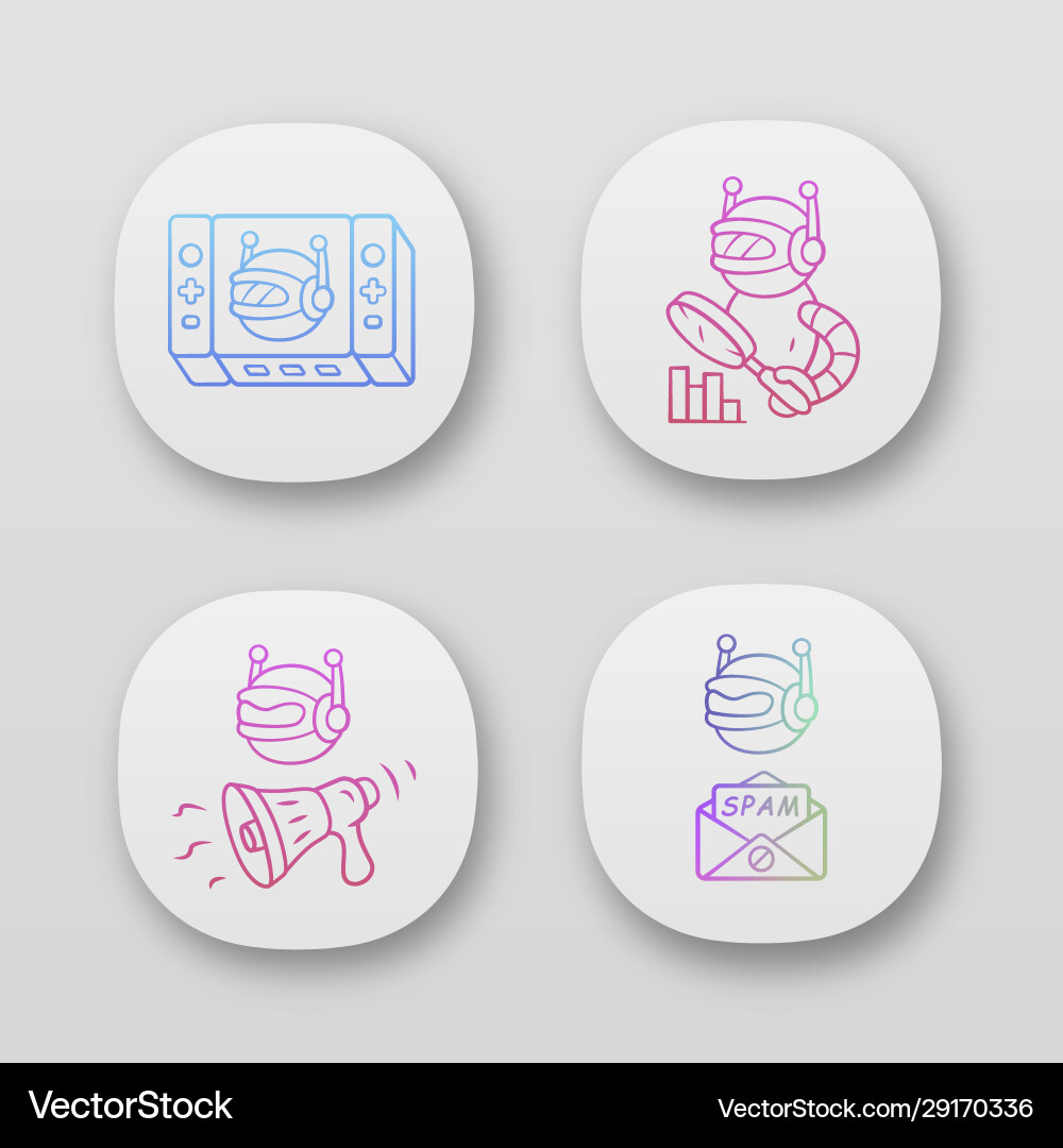Web robots app icons set game propaganda Web robots app icons set game propaganda Vector Image