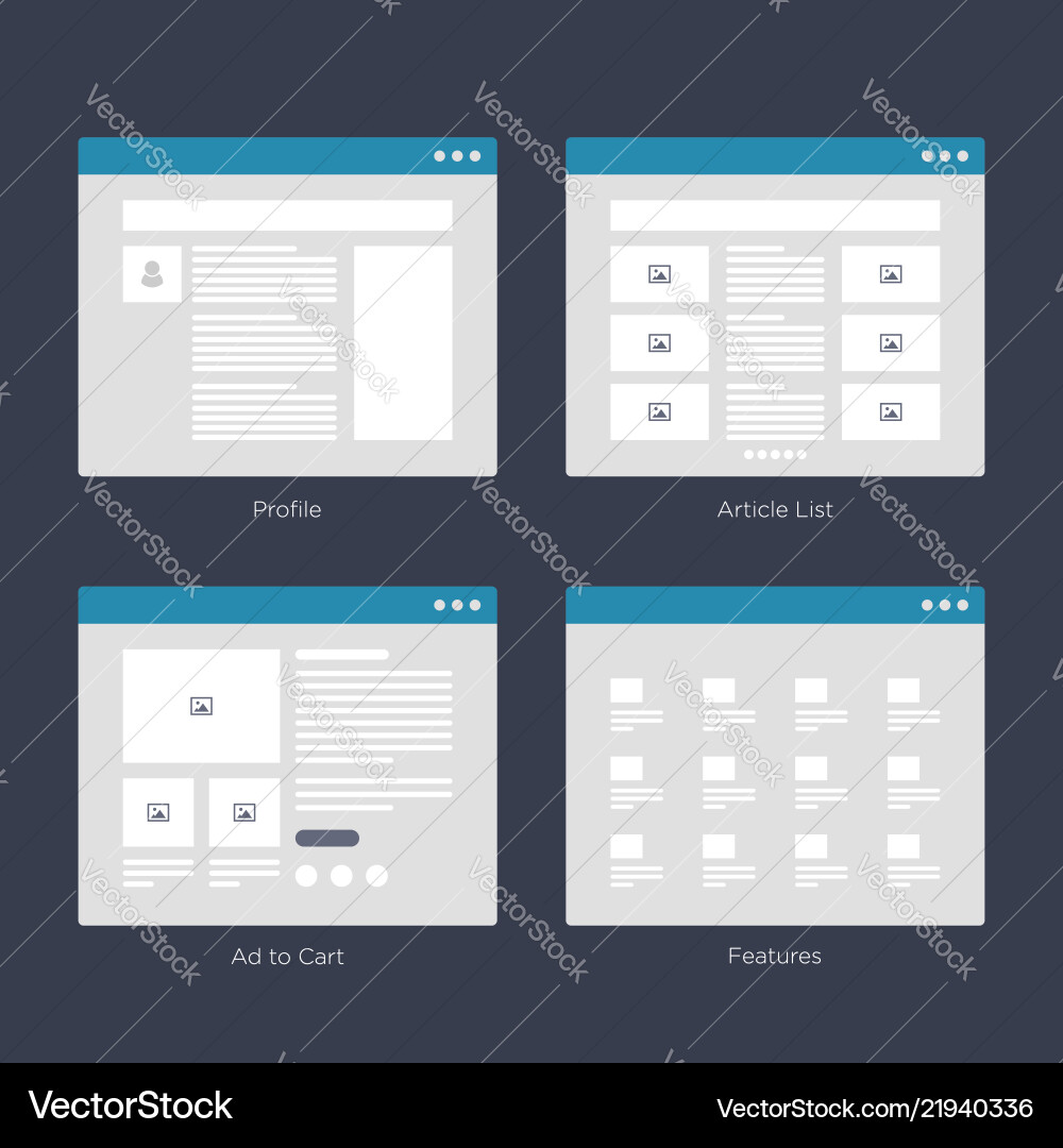 Website wireframe layouts ui kits for site map vector image