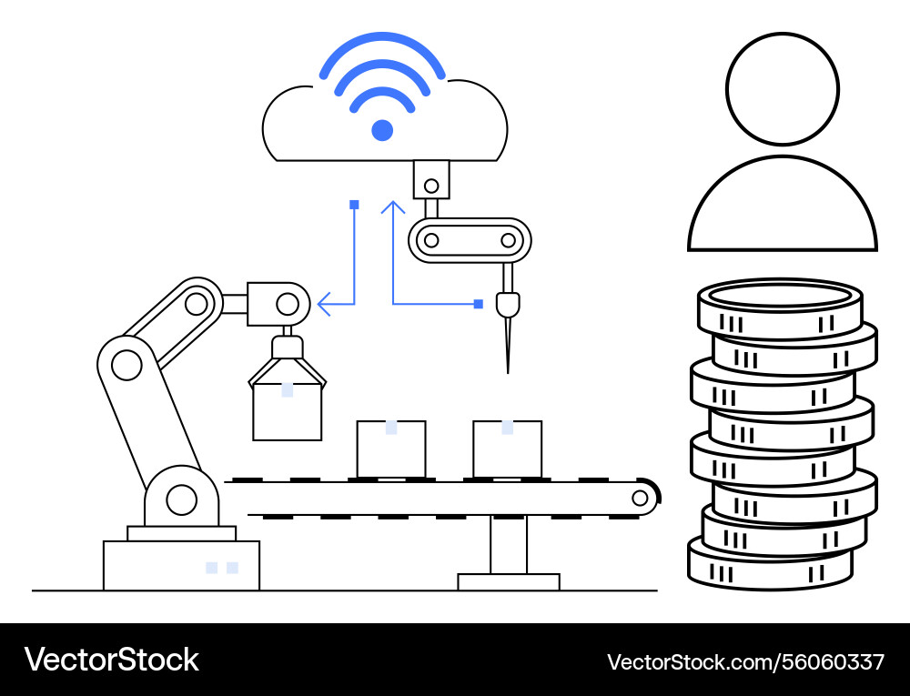 Automated factory system with cloud connection Automated factory system with cloud connection vector image