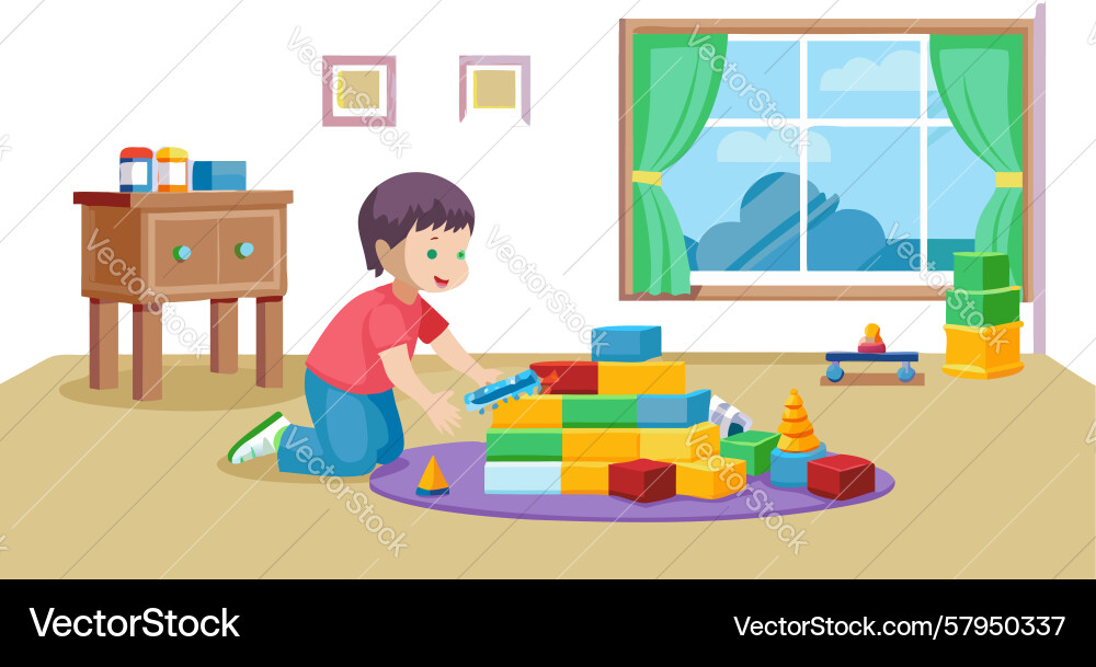 Child Building Blocks - Playtime Scene Vector Image