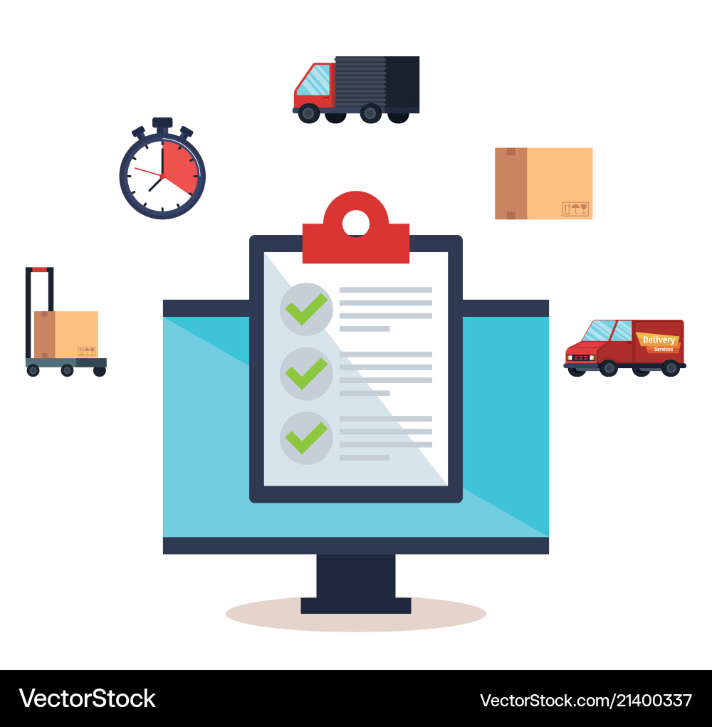 Computer with app delivery service Computer with app delivery service vector image