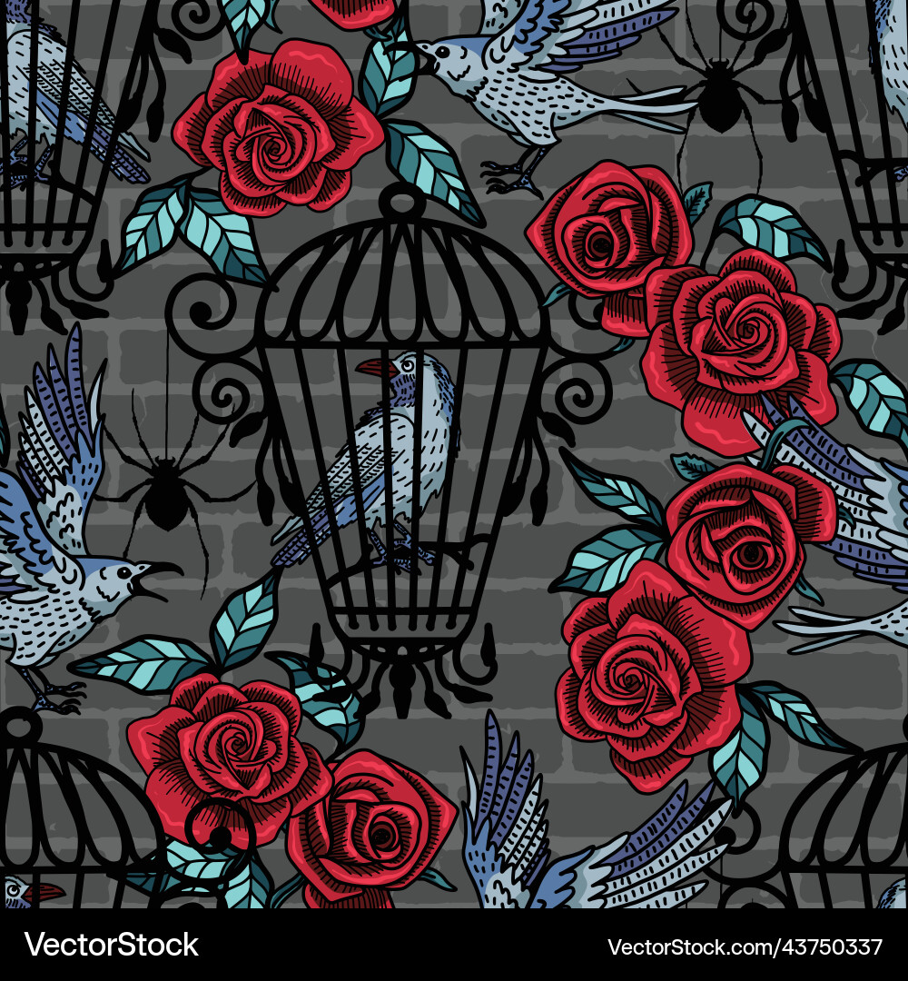 Gothic halloween mit Vogel nahtlose Muster Gothic halloween mit Vogel nahtlose Muster vektorbild