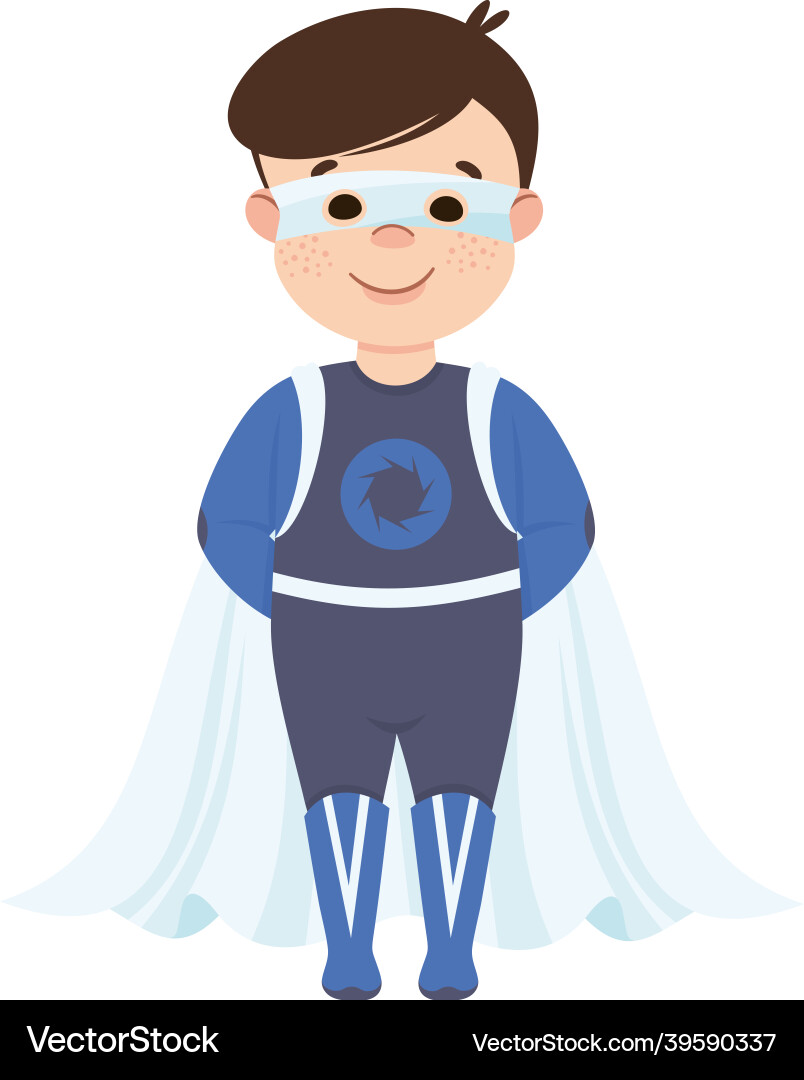 Kleiner Junge trägt Kostüm von superhero so tun Kleiner Junge trägt Kostüm von superhero so tun vektorbild