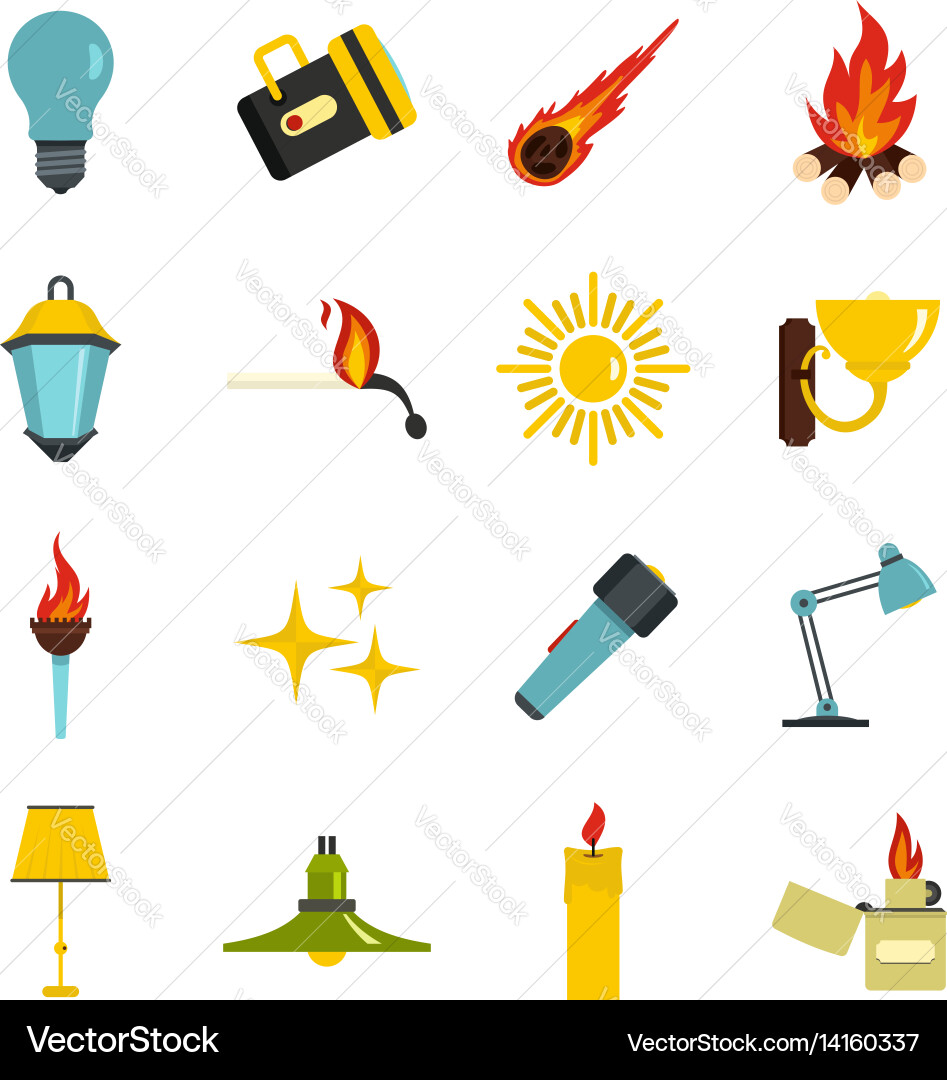 Light source symbols icons set in flat style vector image