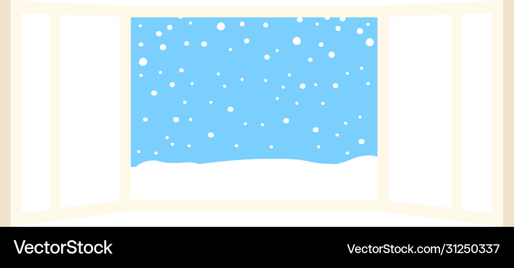 Open window frame with falling snow Vector Image