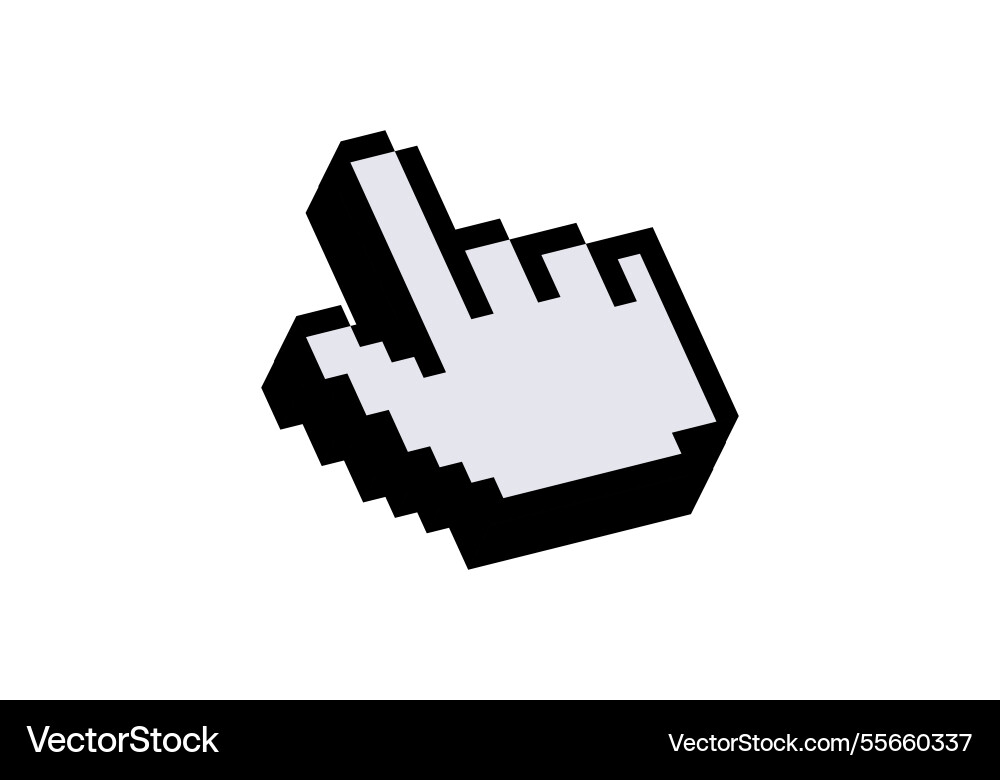 Pixelated hand cursor icon for digital interfaces vector image