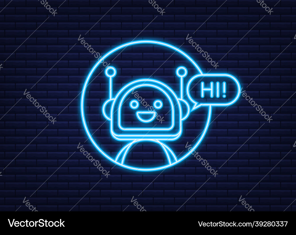 Robot neon icon bot sign design chatbot symbol Vector Image