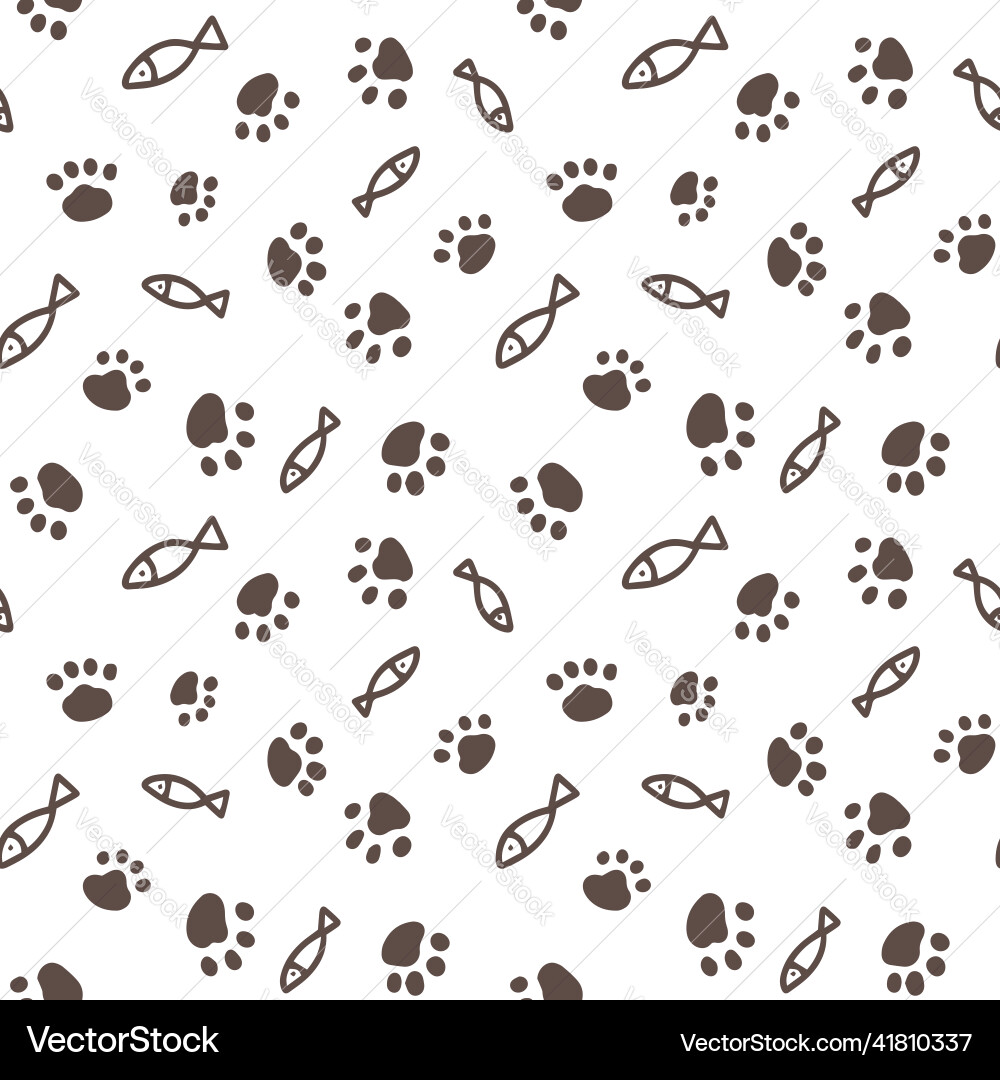 Seamless pattern with simple fish and paw print vector image