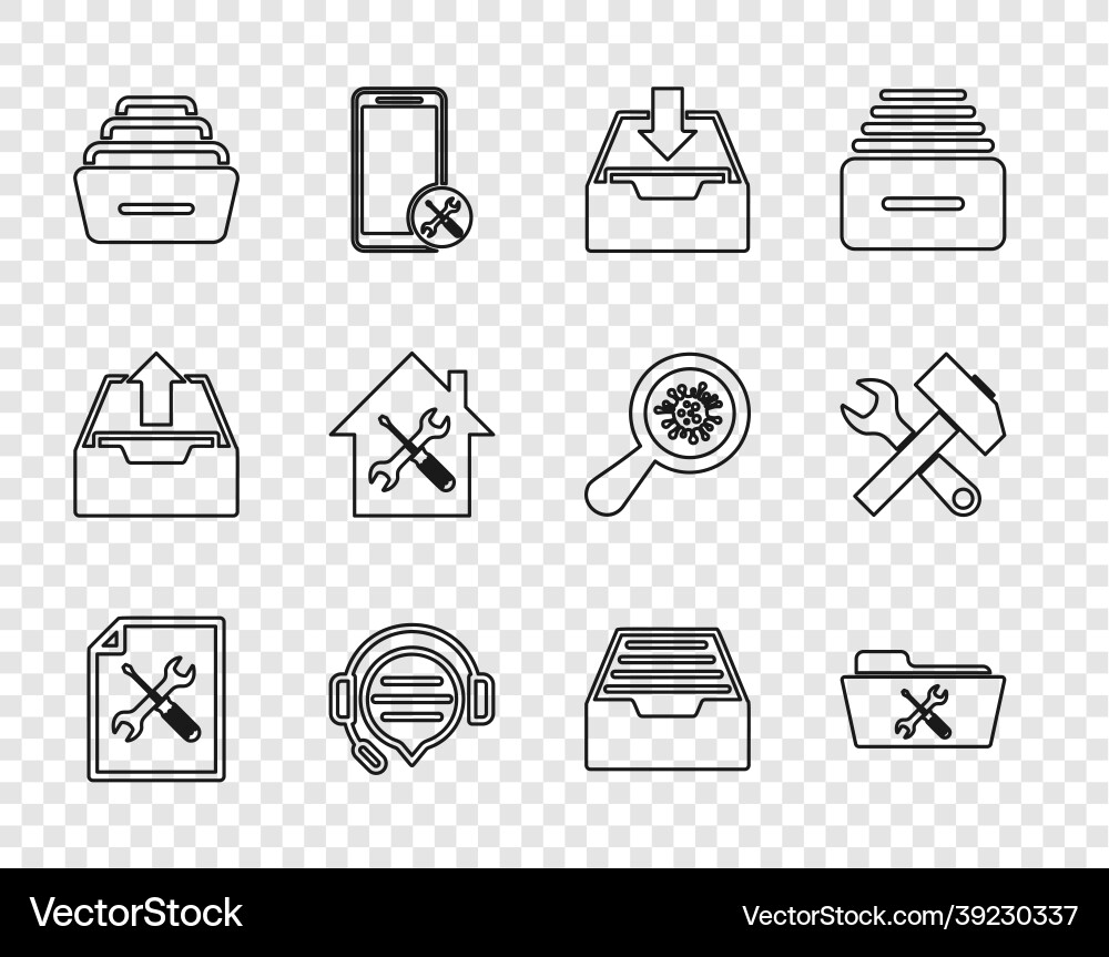 Set line file document service folder download Set line file document service folder download vector image