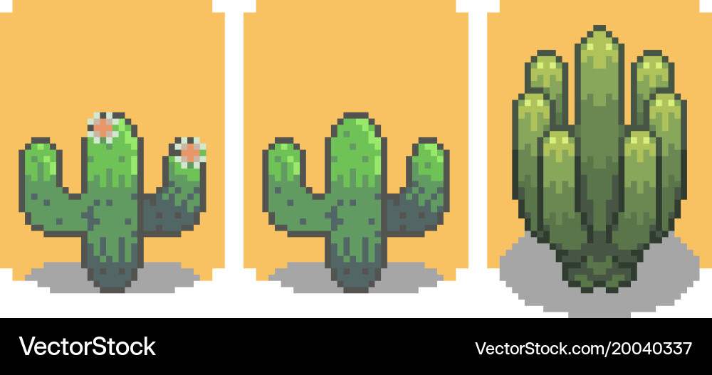 Set of cactus in pixel style Vector Image