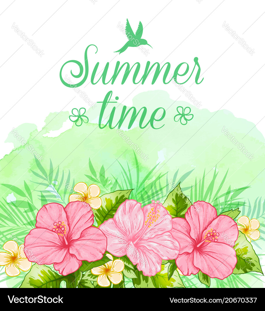 Summer tropical background with red flowers Vector Image