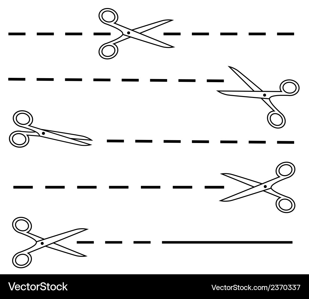 White scissors set with dotted line vector image