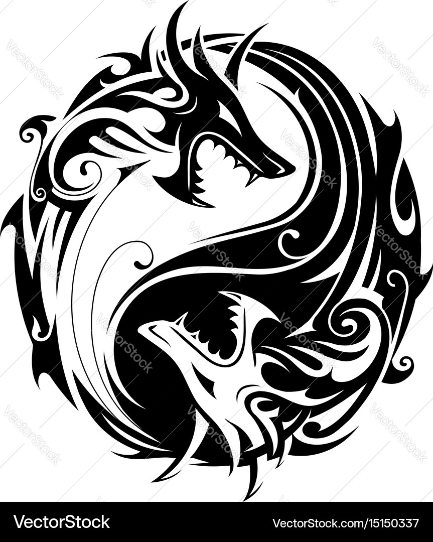 Yin Yang Dragons Tattoo Royalty Free Vector Image