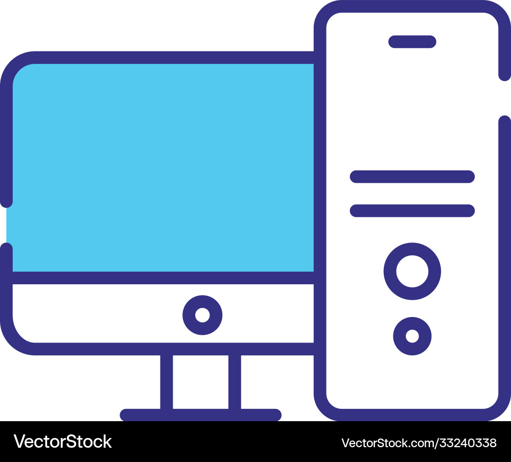 Desktop computer with tower line and fill style vector image