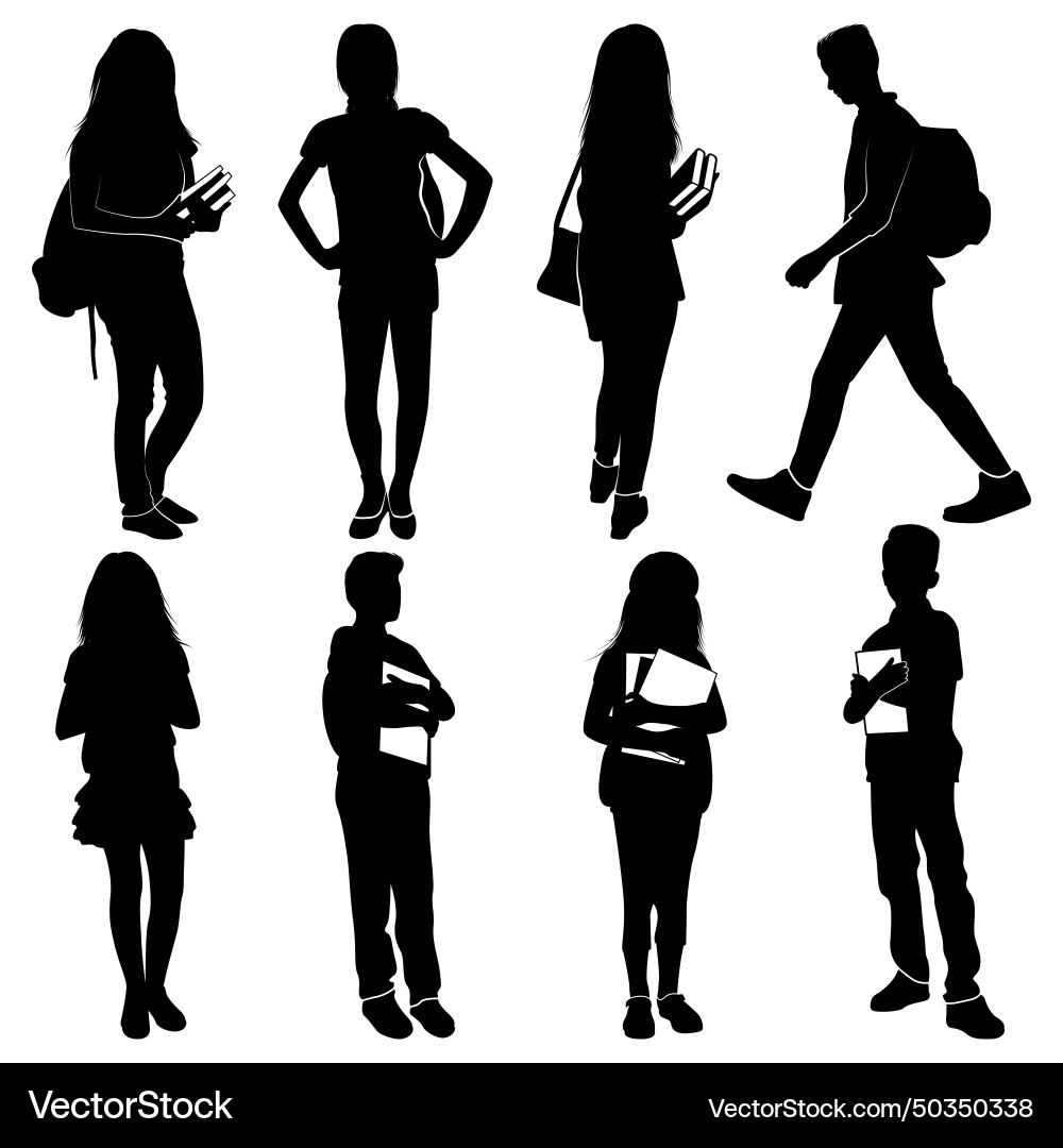 School student silhouettes Royalty Free Vector Image