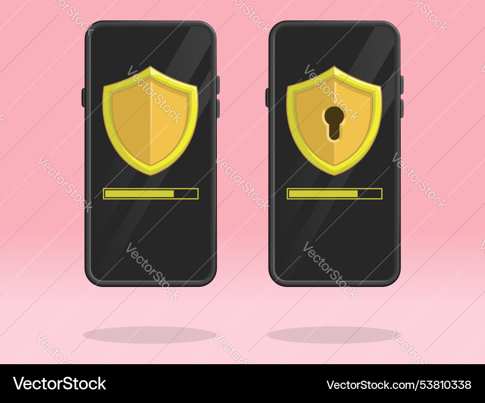 Smartphone shield keyhole loading screen bar vector image
