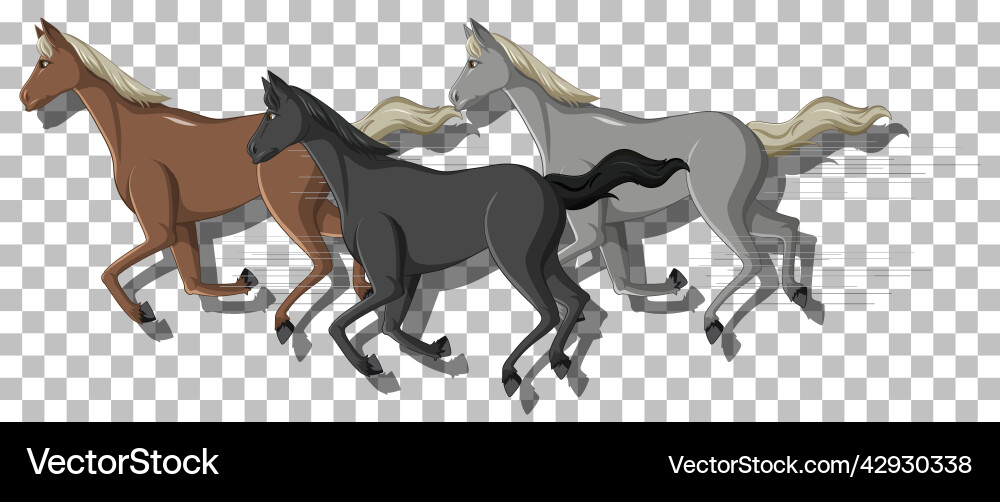 Three horses running on grid background Vector Image