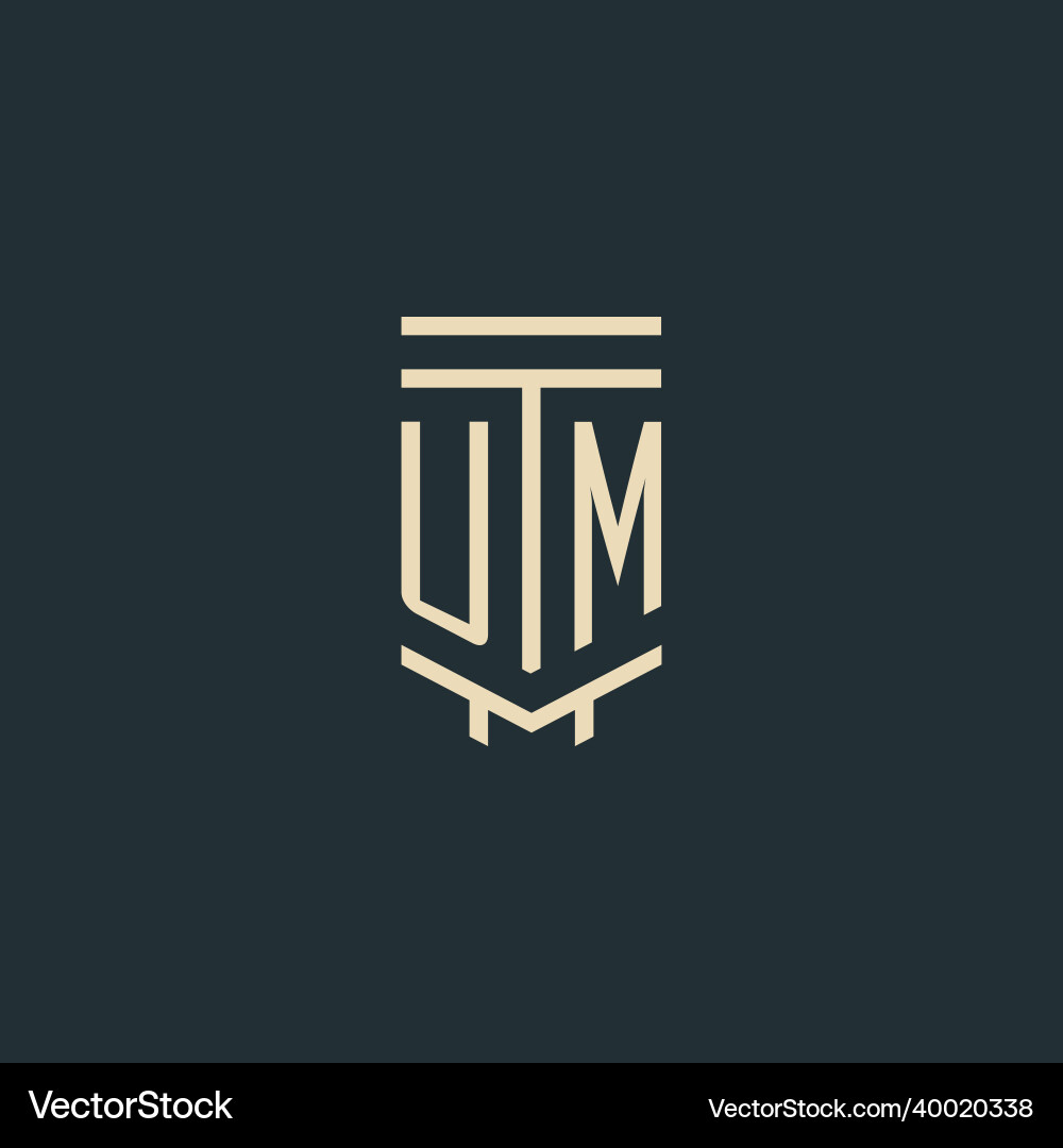 Um initial monogram with simple line art pillar Vector Image