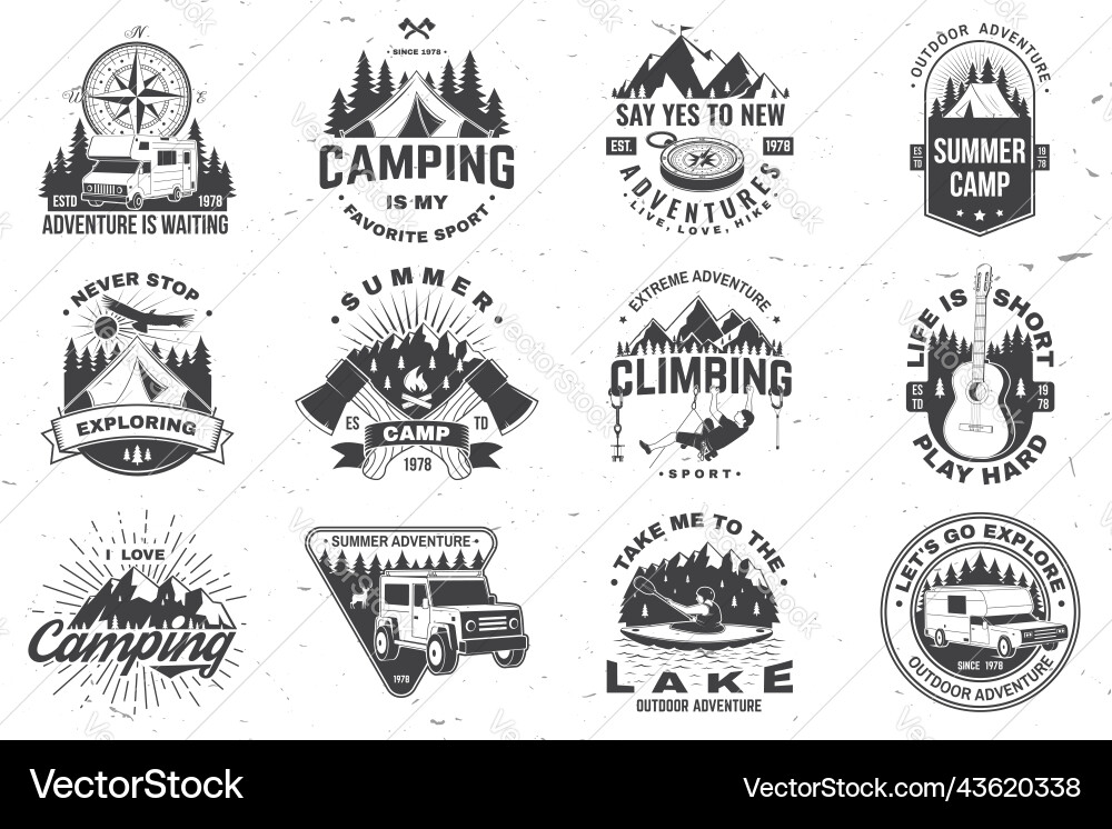 Vintage Camping Badges & Illustrations Vector Image