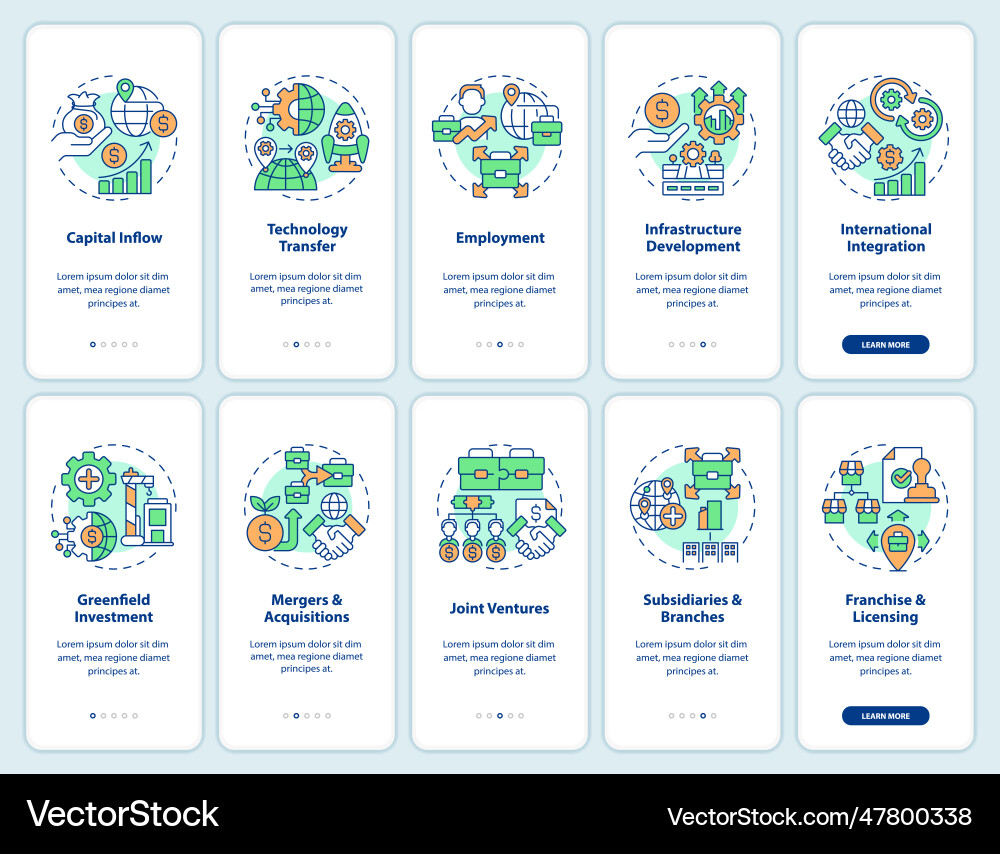 Walkthrough foreign direct investment with linear Walkthrough foreign direct investment with linear vector image