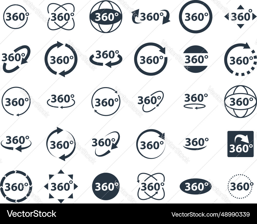 360 degrees icon set rotate arrow vr reality 360 degrees icon set rotate arrow vr reality vector image