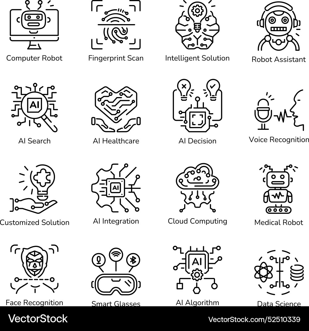 Bundle of artificial intelligence line style icons Vector Image