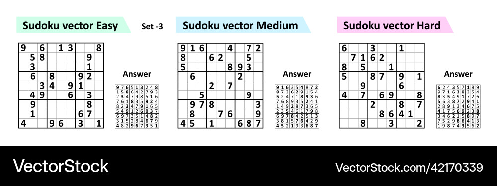 Collection sudoku game with answers different Vector Image