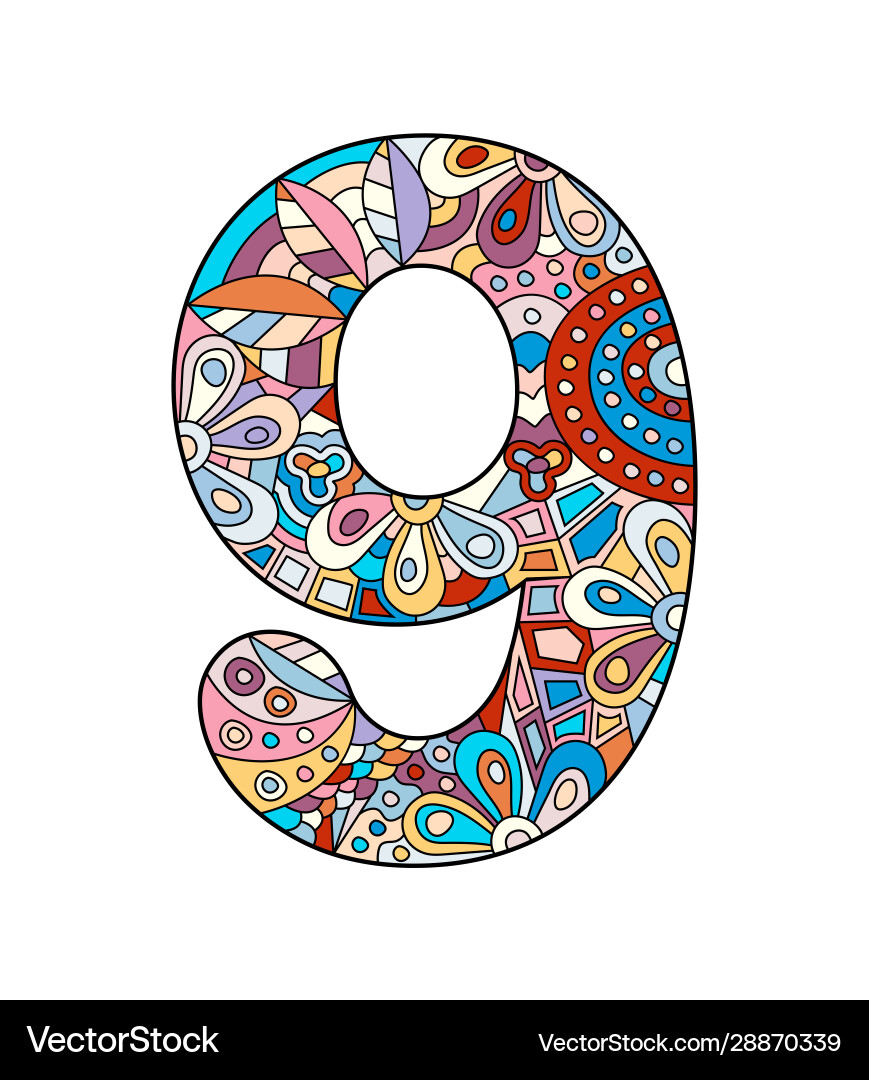 Color number nine in style entangle Vector Image