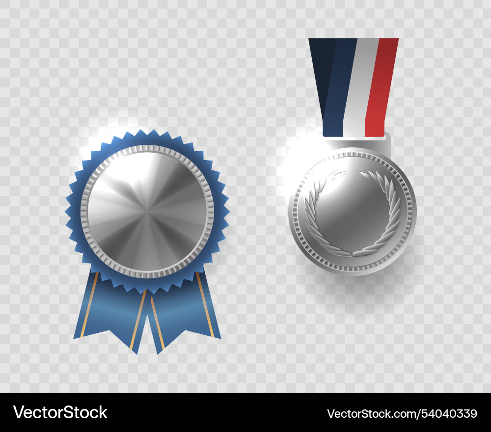 Elegant silver medals with blue ribbon Elegant silver medals with blue ribbon vector image