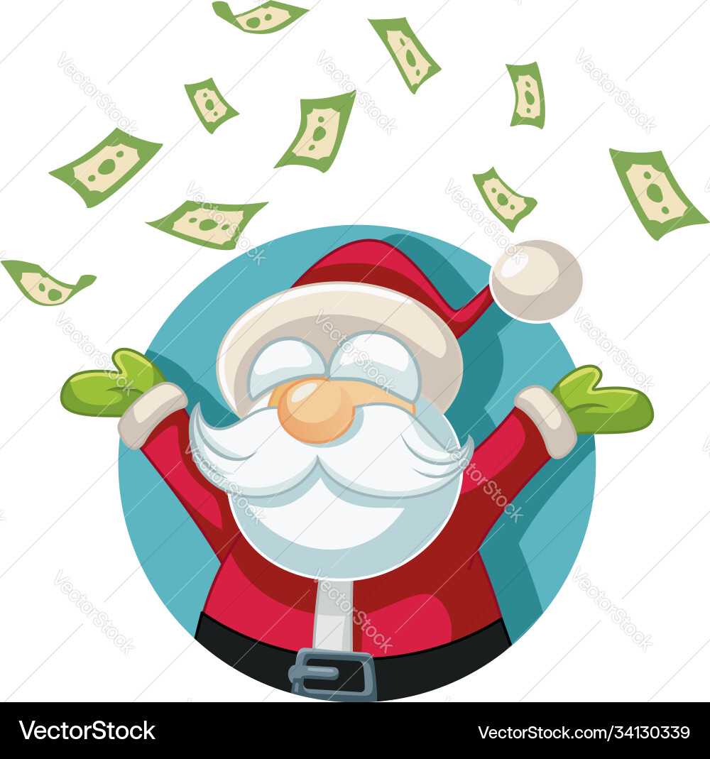 Happy santa claus throwing money up in air Happy santa claus throwing money up in air vector image