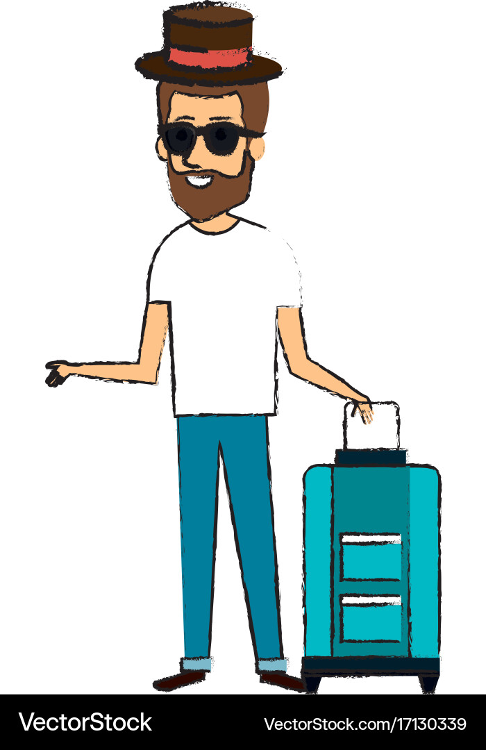 Man with suitcase and hat character Vector Image