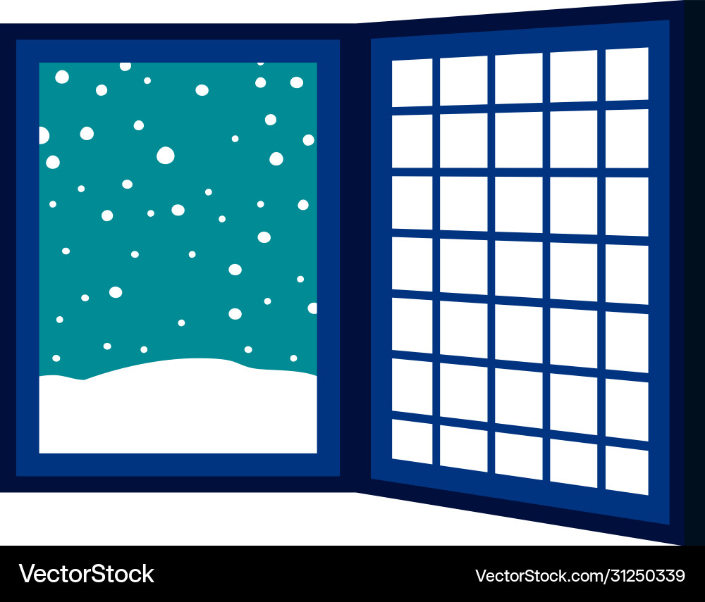 Open window frame with falling snow Vector Image