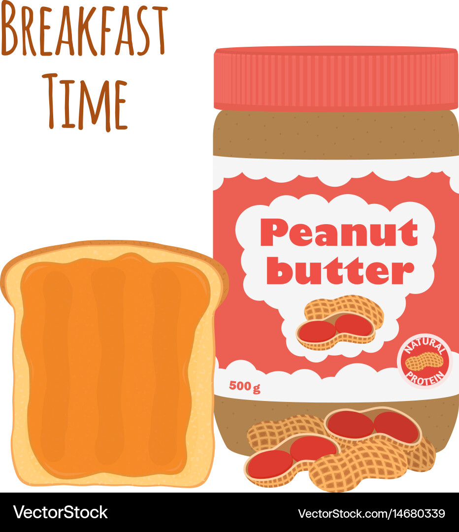 Peanut butter with toast bread nuts vector image