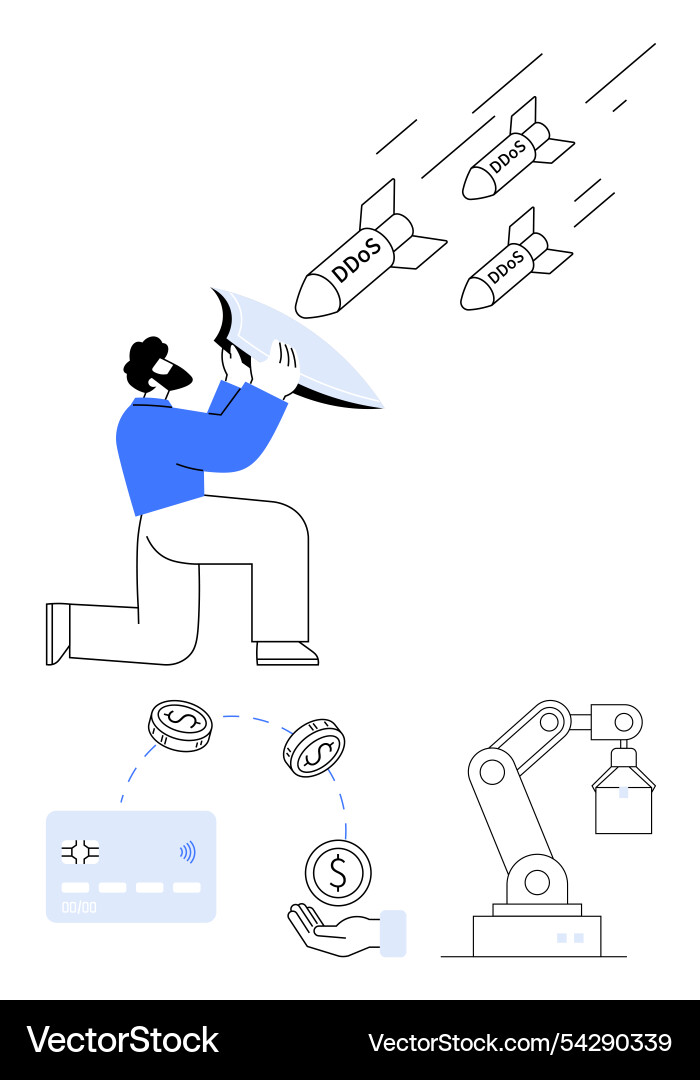 Person shielding against ddos attacks using vector image